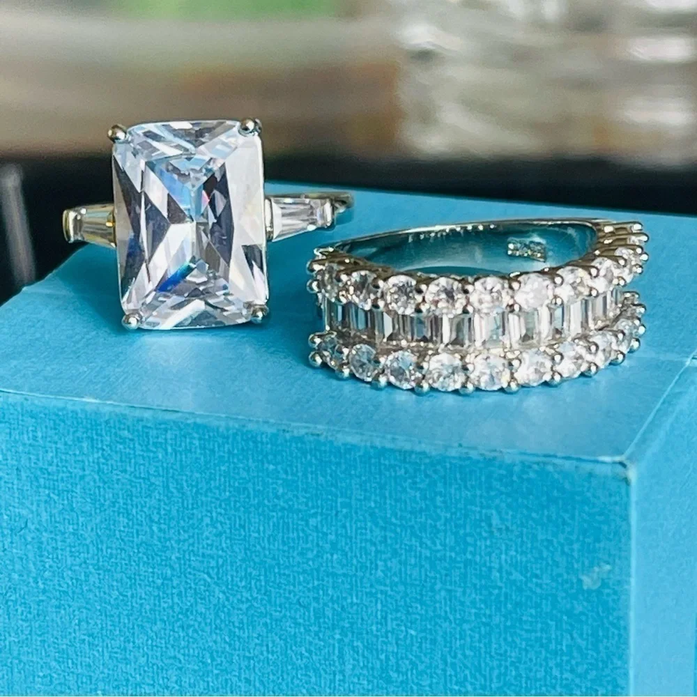 Set 2 Ring Silver 925 Emerald Cut
